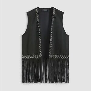 Black faux suede fringe vest, new with tags!